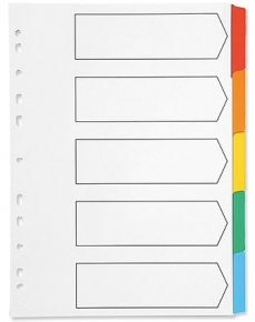 Index divider A4, with 5 color sections