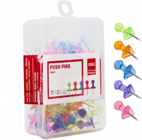 Push pins Deli 0030, 23 mm. 100 pcs. colored