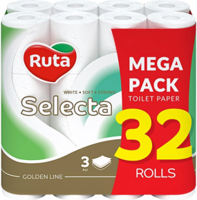ტუალეტის ქაღალდი Ruta Selecta, 3 ფენა, 32 რულონი