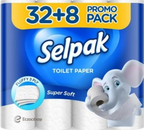 ტუალეტის ქაღალდი Selpak Promo Pack, 3 ფენა, 32+8 რულონი