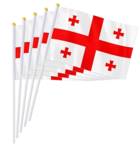 Flag of Georgia, Hand Waving Flag with stick, 205X140 mm.