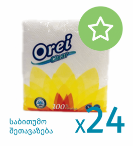 Napkin Orei Clear, 33x30 cm., 1 layer X 24 packs (2400 pcs.)