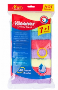 უნივერსალური საწმენდი მიკროფიბრა Kleaner Cleaning Expert GSG006, 30X30 სმ. 8 ცალი, ფერადი