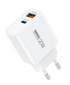 USB ადაპტერი 2 პორტიანი, Remax Kiddy 20W Series A+C Fast Charger, RP-U120