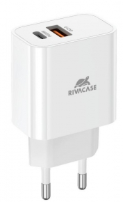დამტენი Rivacase, 2 პორტიანი, USB-C/USB-A, 20W