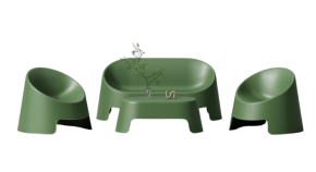 Plastic Sofa and Armchair Set with Table 1855SET, Green