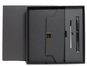 ბლოკნოტი კალმით A5, ცალხაზიანი, 96ფ. ნაცრისფერი, სასაჩუქრე შეფუთვაში