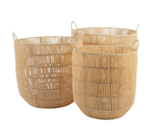 მოწნული კალათა, 3 ცალი, კრემისფერი