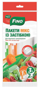 საკვების ცელოფანი ზიპ შესაკრავით FINO 1ლ, 3 ცალი / 3 ლ, 2 ცალი