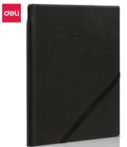 ბლოკნოტი A5 Deli 22215, ტყავის ყდით, რეზინით, ცალხაზიანი, 96 ფ.