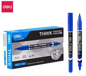 პერმანენტული მარკერი ორმაგი წვერით Deli Think U211, 1მმ.-0,5მმ. ლურჯი