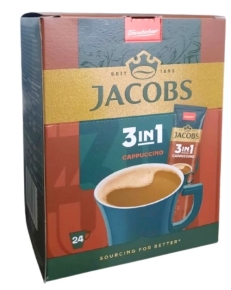ხსნადი ყავა Jacobs Cappuccino, 24 ცალი, 12.5 გრ. შეფუთვა