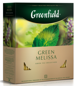 მწვანე ჩაი Greenfield Green Melissa კონვერტით, 100 ცალი