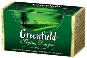 მწვანე ჩაი Greenfield Flying Dragon კონვერტით, 25 ცალი
