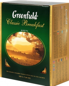 შავი ჩაი Greenfield Classic Breakfast კონვერტით, 100 ცალი
