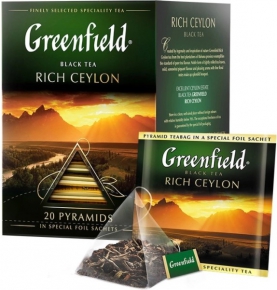 შავი ჩაი Greenfield Rich Ceylon პირამიდა კონვერტით, 20 ცალი
