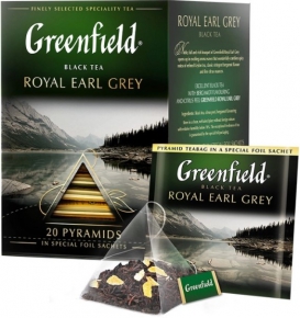 შავი ჩაი Greenfield Royal Earl Grey პირამიდა კონვერტით, 20 ცალი